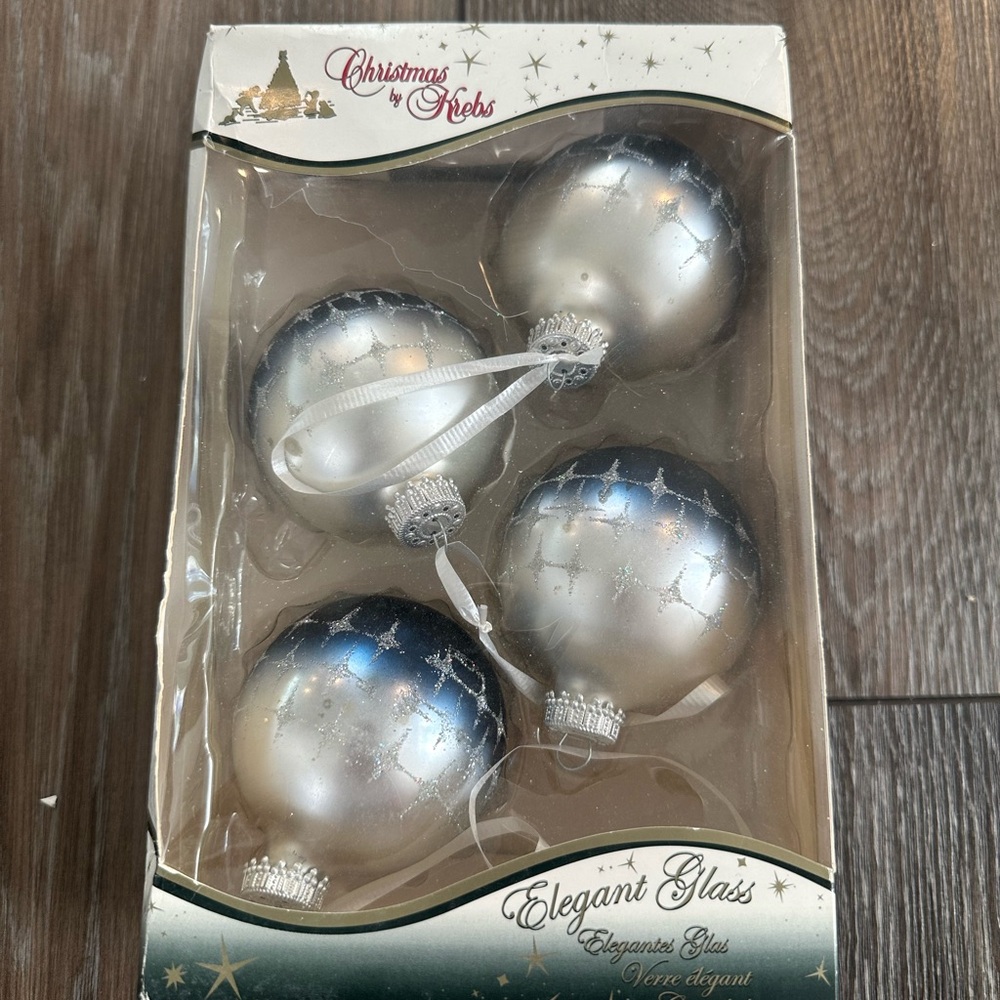 Elegant Glass Holiday Ornaments - Silver and Blue